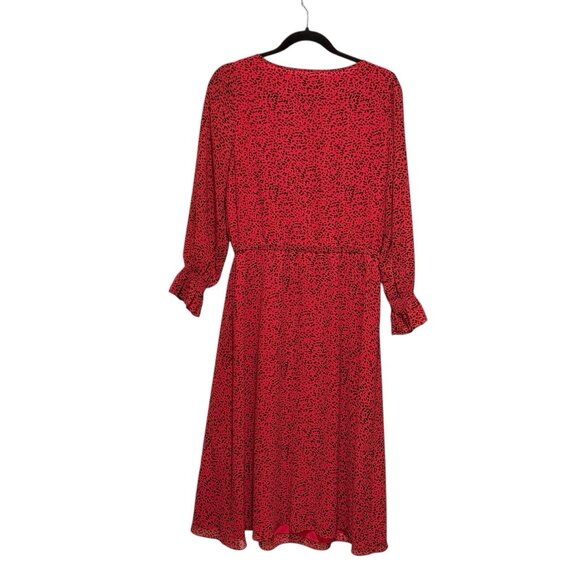 Talbots Size 10 Petite Red Black Animal Print Smocked Long Sleeve Womens Dress - Picture 5 of 11